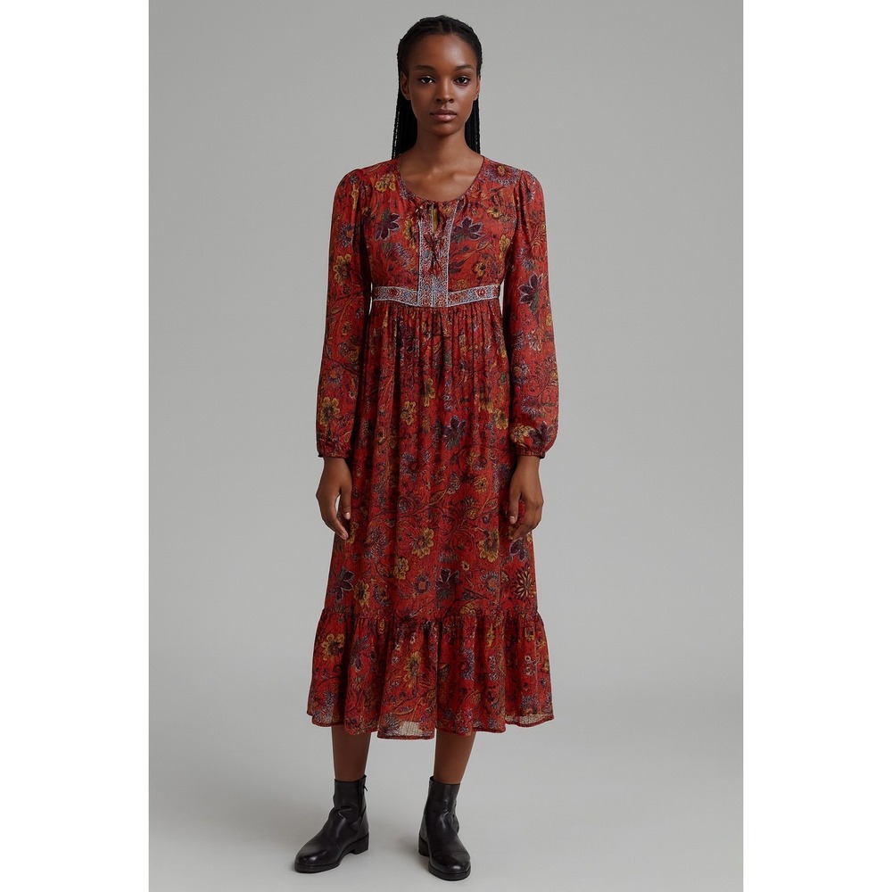 Frye and Co. Long‎ Sleeve floral print women's Midi A-Line Dress Size Large